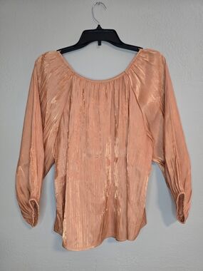 Laurel Grey Scoop-Neck Blouse with Long Bishop Sleeves Orange Small